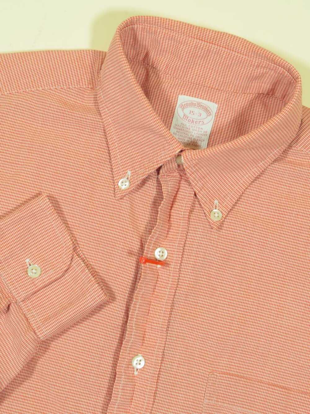 Vtg 80s Brooks Brothers Broadcloth Dress Shirt 15 33 Red Micro Shepherd Check
